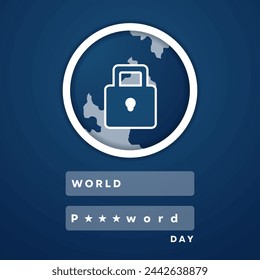 World Password Day. Padlock and earth. Great for cards, banners, posters, social media and more. Blue background.