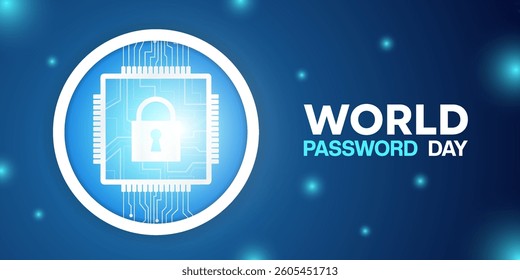 World Password Day. Padlock and more. Great for posters, banners, social media and more. Dark blue background.