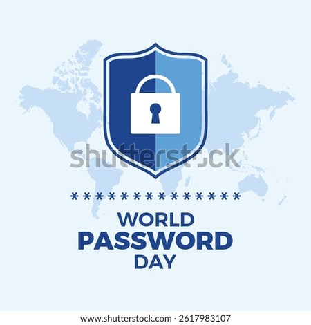 World Password Day poster vector illustration. Protective shield with padlock blue icon vector. Password protected symbol. Template for background, banner, card. First Thursday in May each year