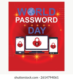 world password day vector illustration design. Protected laptop mobile with lock icon vector. Laptop computer and mobile world graphic element isolated on a colourful background.