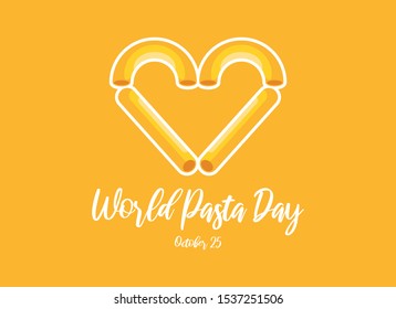 World Pasta Day vector. Heart shape pasta icon. Love pasta vector. Heart shaped macaroni vector. Pasta Day Poster, October 25. Important day