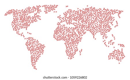 World pattern map done of erase design elements. Vector erase scatter flat elements are united into geometric continental map.