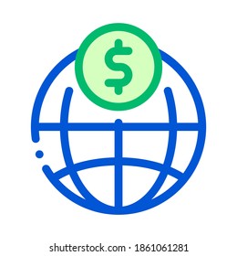 Icono de la línea delgada del vector de transferencia de monedas de pago mundial. Transacción Monetaria en Línea, Operación de Pago Bancario en Internet Lineal Pictograma. Modelo de Contacto de Cambio de Divisas en Dólar