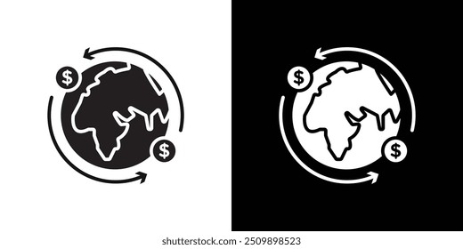 Icono de transferencia de pago mundial Conjunto de logotipo de Vector de arte de línea negra
