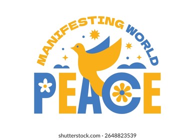 World peace concept. Typographic peace, dove , and flowers. No war design in flat style.
