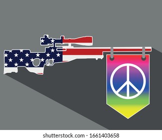 ilustración vectorial del concepto de paz mundial. bandera de Estados Unidos, arma y icono de paz mundial.
