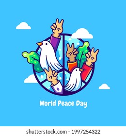 World Peace Day Cartoon Vector Illustrations. World Peace Day Icon Concept Isolated Premium Vector