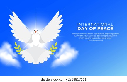 World peace day design background vector. International peace day design with pigeon cartoon vector.