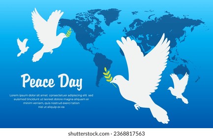 World peace day design background vector. International peace day design with pigeon cartoon vector.