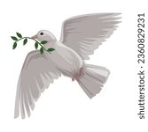 world peace day dove and branch icon isolated