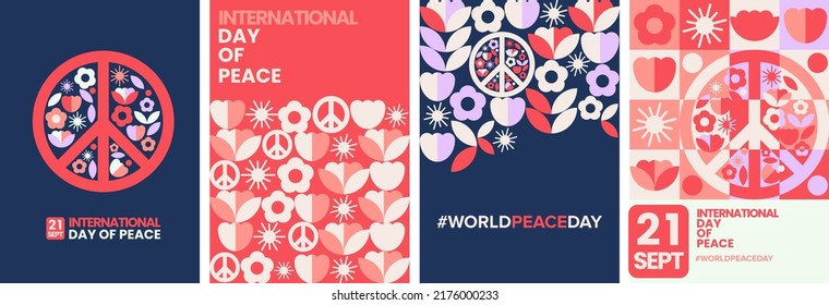 World peace day geometric trendy vector. Poster, greeting card, book cover set illustration collection