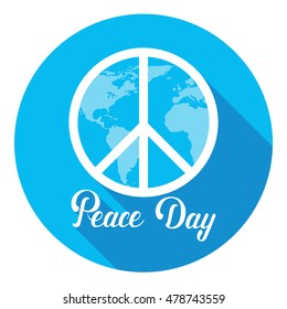 World Peace Day Hippie Sign International Holiday Poster Flat Vector Illustration