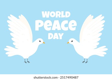 World Peace Day. Poster for peace day with dove. Flying white dove. Vector illustration. Flat style.