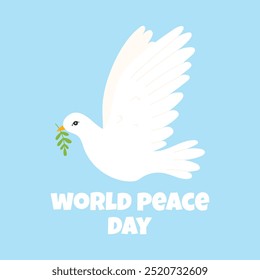 World Peace Day. Poster for peace day with dove. Flying white dove. Vector illustration.