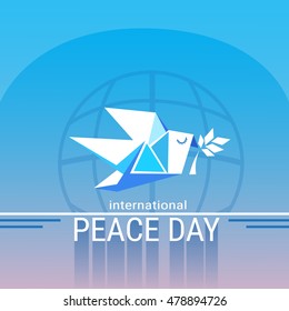 World Peace Day Poster White Origami Dove Bird Flat Vector Illustration