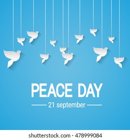 World Peace Day Poster White Dove Bird Symbol Flat Vector Illustration