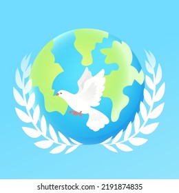 World Peace Day, release the dove of peace with plants and sky in the background, vector illustration