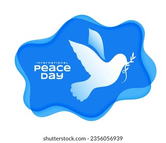 world peace day wishes card with dove bird and olive branch vector