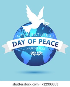 World Peace Day,White Dove Bird Fly In Sky Flat.Vector Illustration