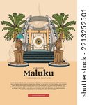 world peace gong placed in maluku indonesian culture handrawn illustration poster design inspiration