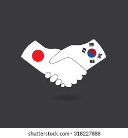 World peace icon in light gray background, South Korea handshake with Japan