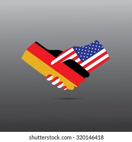 World peace icon in light gray background, USA handshake with Germany