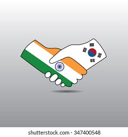 World peace icon in light gray background, India handshake with South Korea