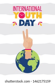 world peace and love happy youth day flat design vector illustration