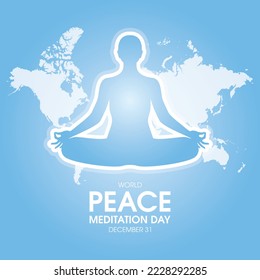 World Peace Meditation Day vector. Woman sitting in yoga pose silhouette vector. Meditating person icon. Every year on December 31. Important day