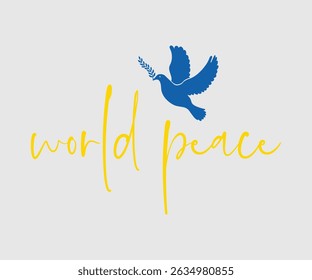World Peace, Say no to the war, Russian and Ukrainian conflict, heart, square and round shape, Ukrainian flag symbol, Blue and yellow illustration