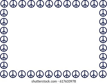 World peace vector note. The universal peace symbol lined around a blank white surface background like a border.