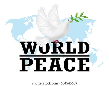 world peace with white pigeon on a world map