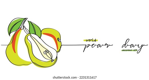 World pear day observed on 8th of December.  Delicious pear in peak pear season. Fruits line art vector. Nutritious food. 