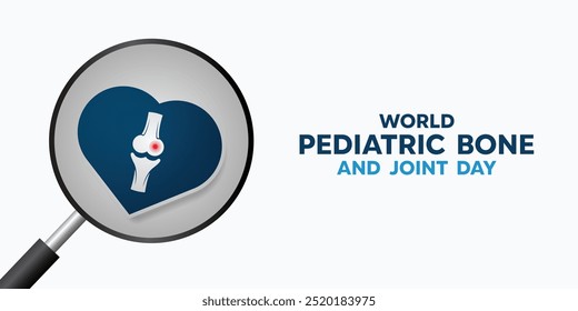 Dia Mundial da Pediatria Óssea e Articulação. Osso, coração e lupa. Ótimo para cartões, banners, cartazes, mídias sociais e muito mais. Fundo branco.