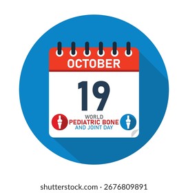 Día Mundial del Hueso Pediátrico y de las Articulaciones 19 de octubre Diseño gráfico del calendario. Anuncio para publicación en redes sociales. Ilustración vectorial