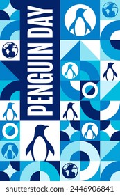 World Penguin Day. April 25. Holiday concept. Template for background, banner, card, poster with text inscription. Vector EPS10 illustration