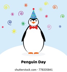 World penguin day. Penguin in a festive hat.