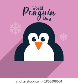 World Penguin Day poster background, cute penguin flat illustration banner vector