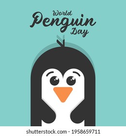 World Penguin Day poster template, Cute baby penguin bird illustration vector banner