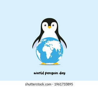 World Penguin Day. vector penguin with world map