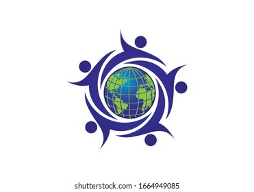 World people connection logo design template, Teamwork Symbol Design
