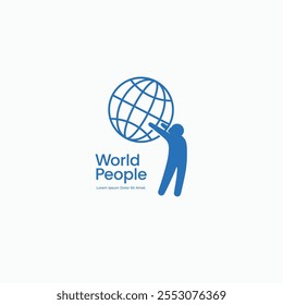 World people logo design concept. Vector illustration of a person catch the globe icon, symbol template