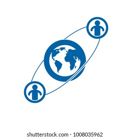 World and Person creative logo, unique vector symbol created with different icons. System and social Matrix sign. Person and humankind interacts with each other. System and social Matrix sign.