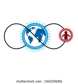 World and Person creative logo, unique vector symbol created with different icons. System and social Matrix sign. Person and humankind interacts with each other. System and social Matrix sign.