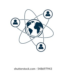 World and Person creative logo, unique vector symbol created with different icons. System and social Matrix sign. Person and humankind interacts with each other. System and social Matrix sign.