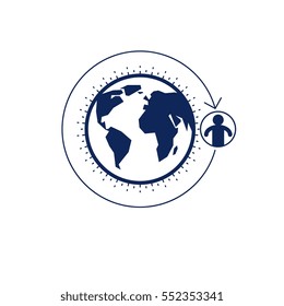 World and Person creative logo, unique vector symbol created with different icons. System and social Matrix sign. Person and humankind interacts with each other. System and social Matrix sign.