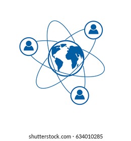 World and Person creative logo, unique vector symbol created with different icons. System and social Matrix sign. Person and humankind interacts with each other. System and social Matrix sign.