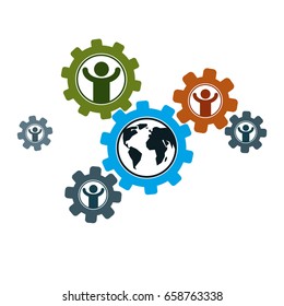 World and Person creative logo, unique vector symbol created with different icons. System and social Matrix sign. Person and humankind interacts with each other. System and social Matrix sign.