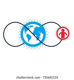 World and Person creative logo, unique vector symbol created with different icons. System and social Matrix sign. Person and humankind interacts with each other. System and social Matrix sign.