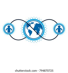 World and Person creative logo, unique vector symbol created with different icons. System and social Matrix sign. Person and humankind interacts with each other. System and social Matrix sign.